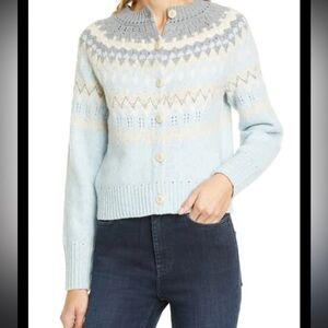 LA VIE Rebecca Taylor Light Blue and Cream Cardigan wool alpaca scandi